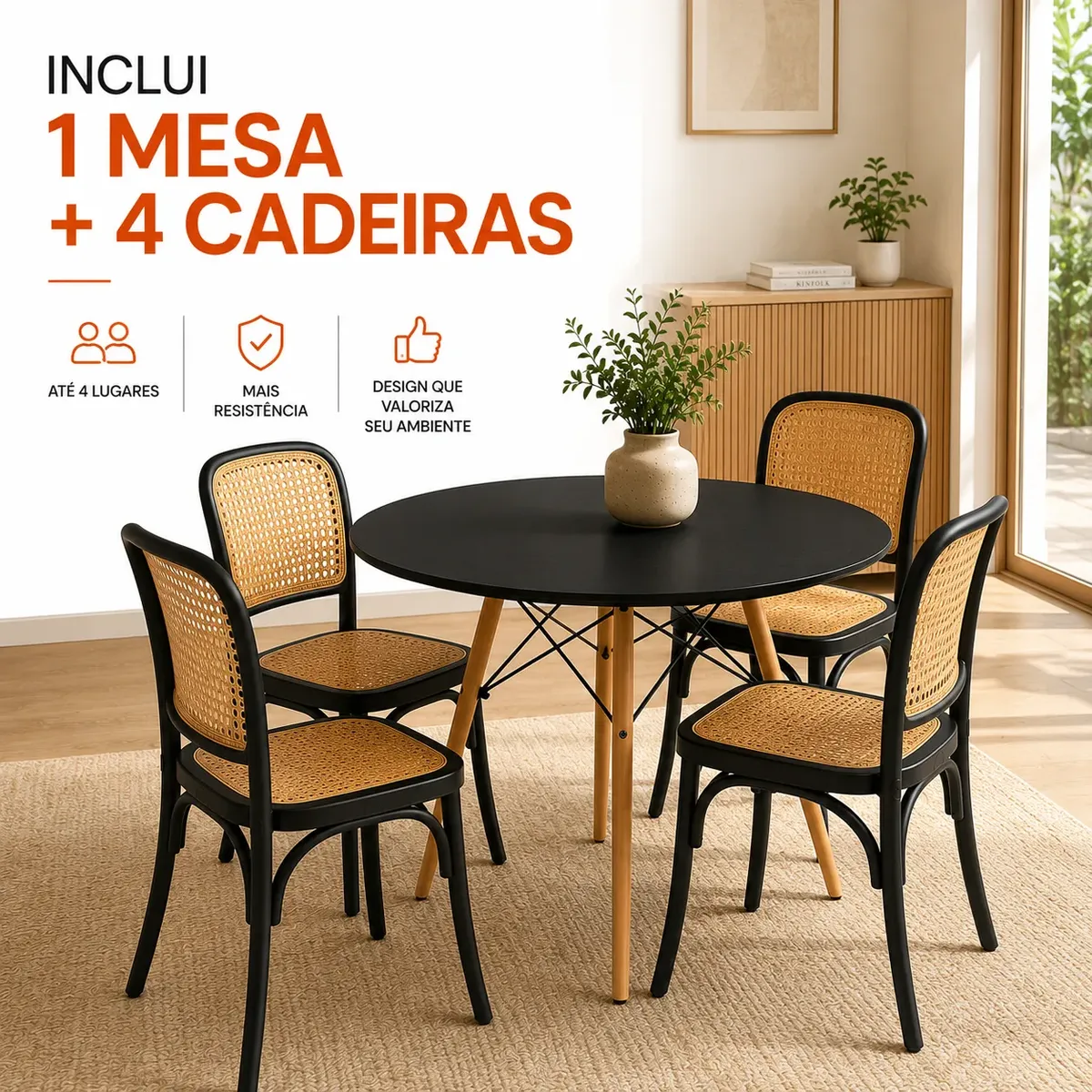 Conjunto Mesa Jantar 90cm 4 Cadeiras