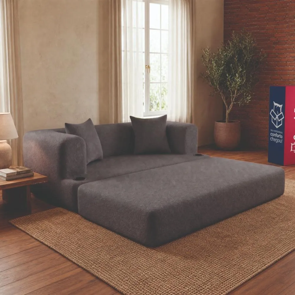 Sofá Cama Muna. 1,88m Xpand Tech Tecido Bouclê Cama Inbox