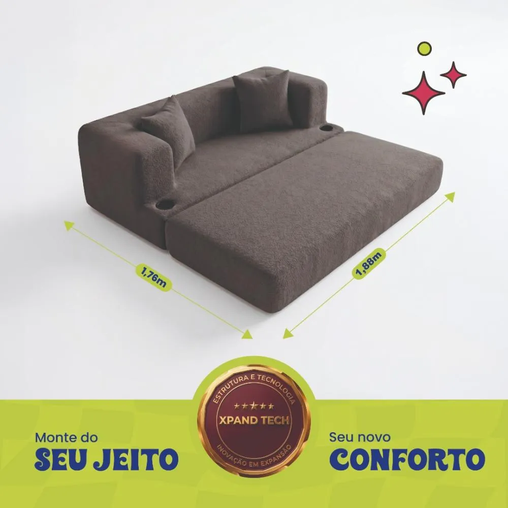 Sofá Cama Muna. 1,88m Xpand Tech Tecido Bouclê Cama Inbox