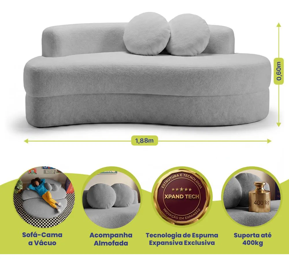 Sofá Cama Cosi. 1,88m Xpand Tech Tecido Bouclê Cama Inbox