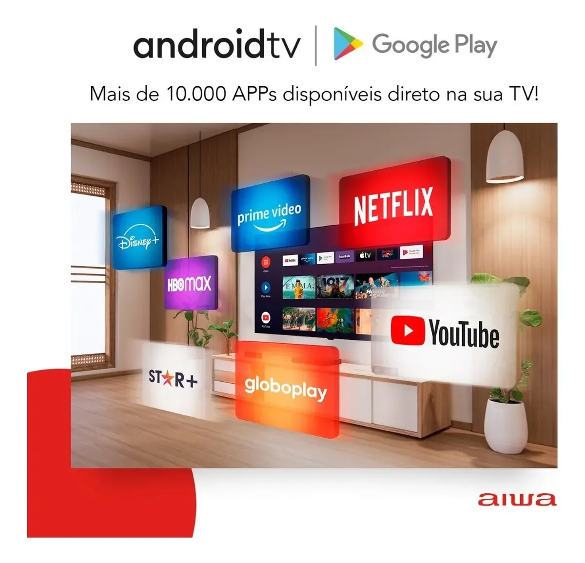 Smart TV AIWA 50” Android 4K Borda Ultrafina HDR10 Dolby Áudio