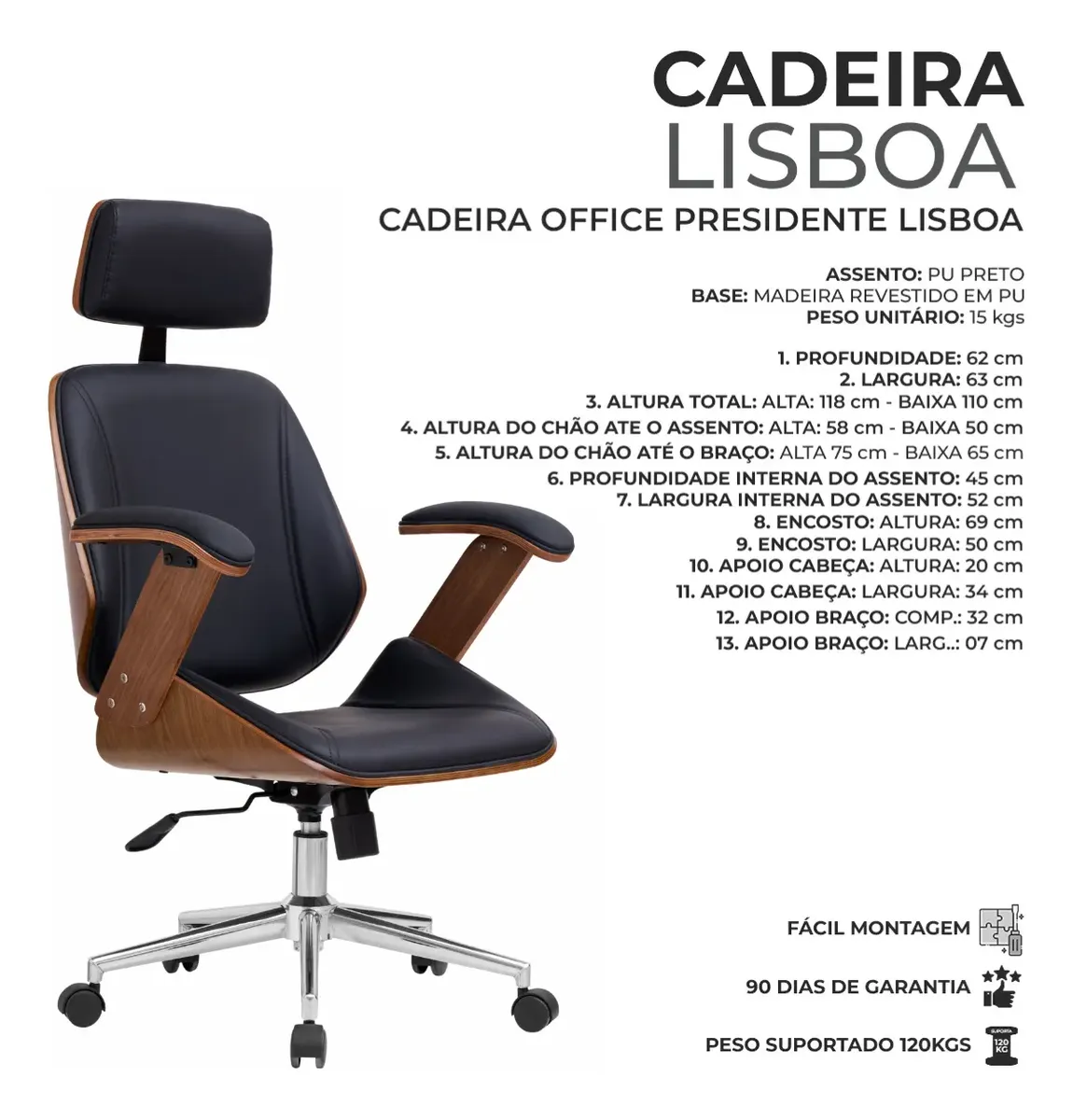 Cadeira Escritório Giratória Executiva Kopenhagen Lisboa